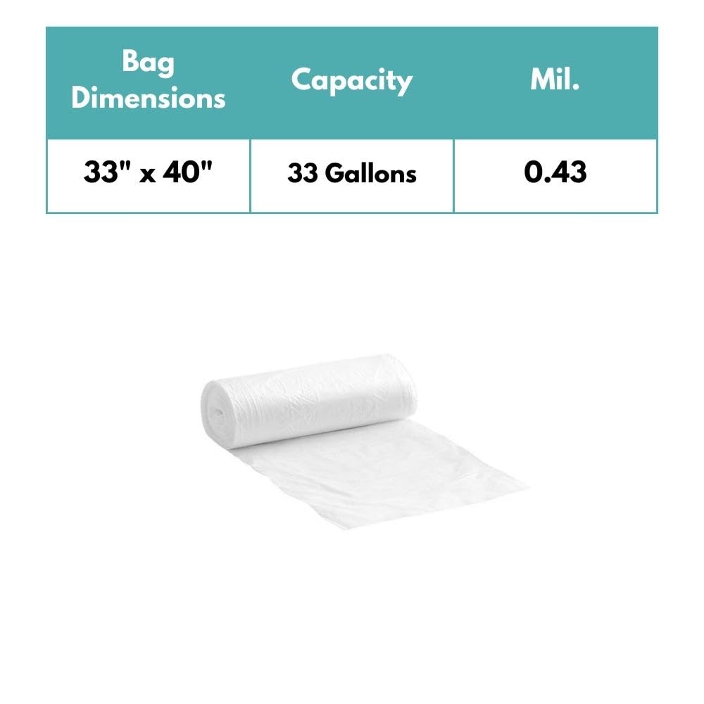 33 Gallon Clear Trash Bags - 250 Count Bulk Heavy Duty Can Liners for Commercial Kitchen, Office & Home Use | Multi-Purpose Garbage Bags for Waste Disposal, Recycling & Cleaning