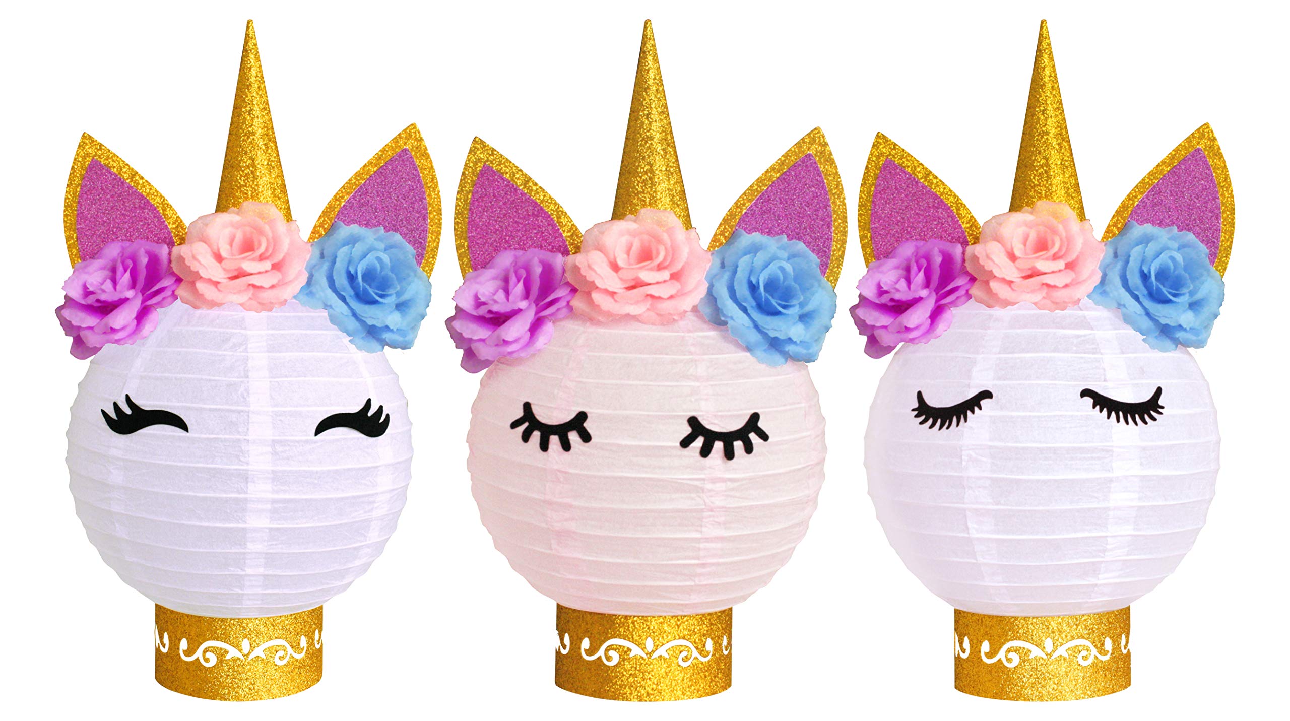 Gold Pink White Unicorn Paper Lanterns - Party Decorations for Birthday, Baby Shower & Wedding | Table Centerpieces, Ceiling & Room Decor | Perfect for Kids Parties, Bridal Showers & Festive Events