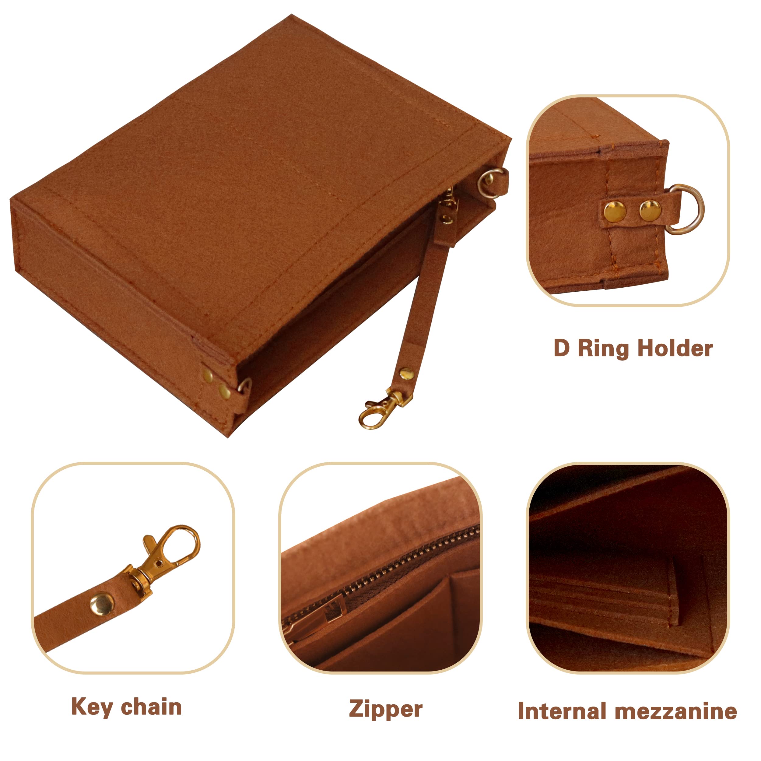 MISIXILE Felt Purse Insert Organizer with Zipper & Gold Buckles - Handbag Organizer for Toiletry Pouch (19-26