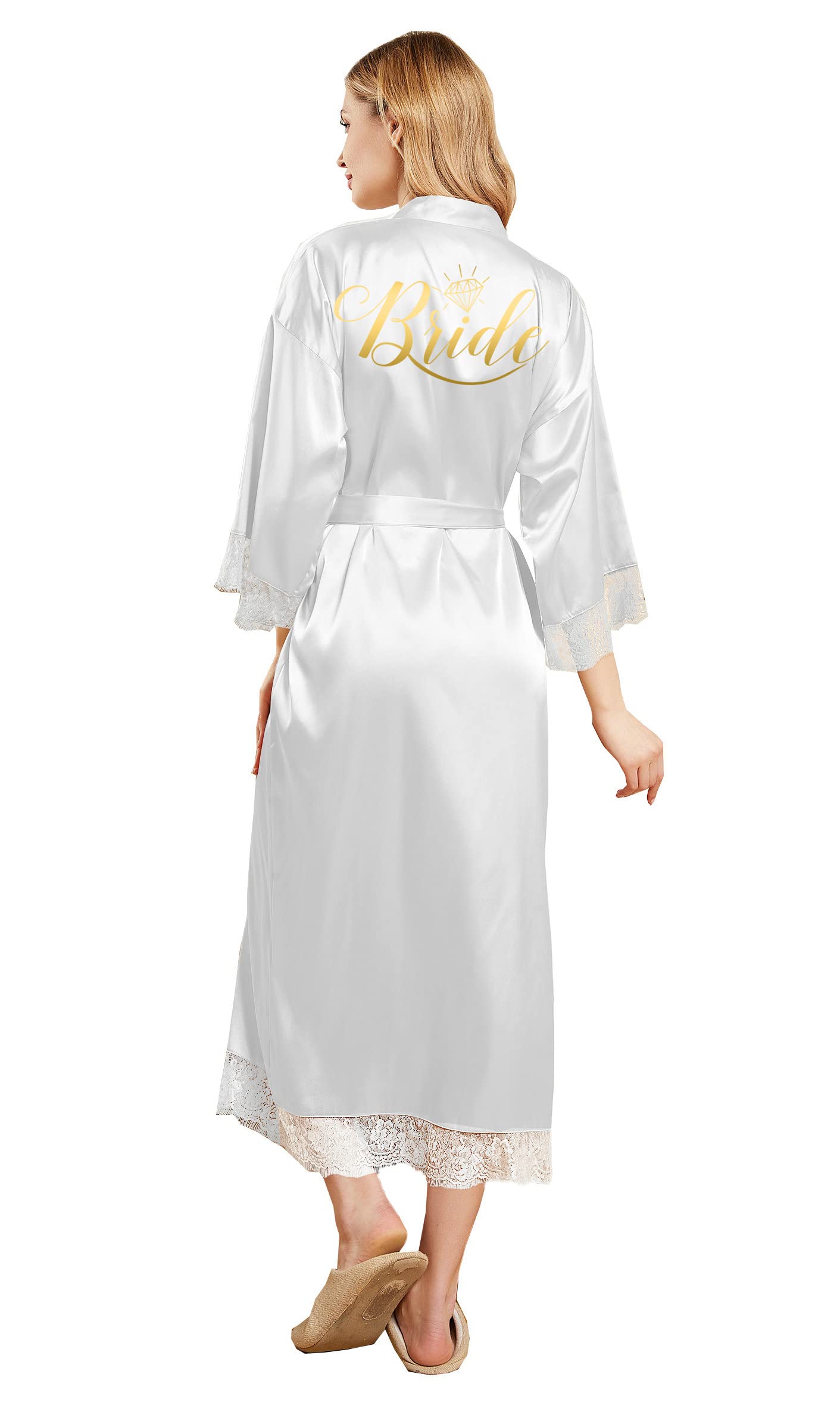 Elegant Long Champagne Satin Robe for Women - Bridal & Bridesmaid Dressing Gown for Wedding Party, Bachelorette, Spa & Special Occasions