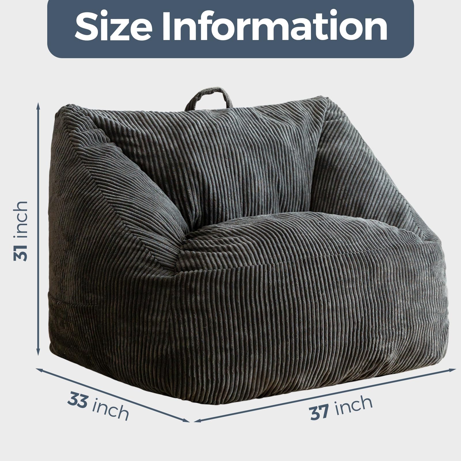 MAXYOYO Bean Bag Chair with Handle - Soft Floor Sofa for Adults, Kids & Teens - Comfortable Accent Chair with Pocket for Gaming, Reading & Relaxing - Perfect for Living Room, Bedroom & Game Room