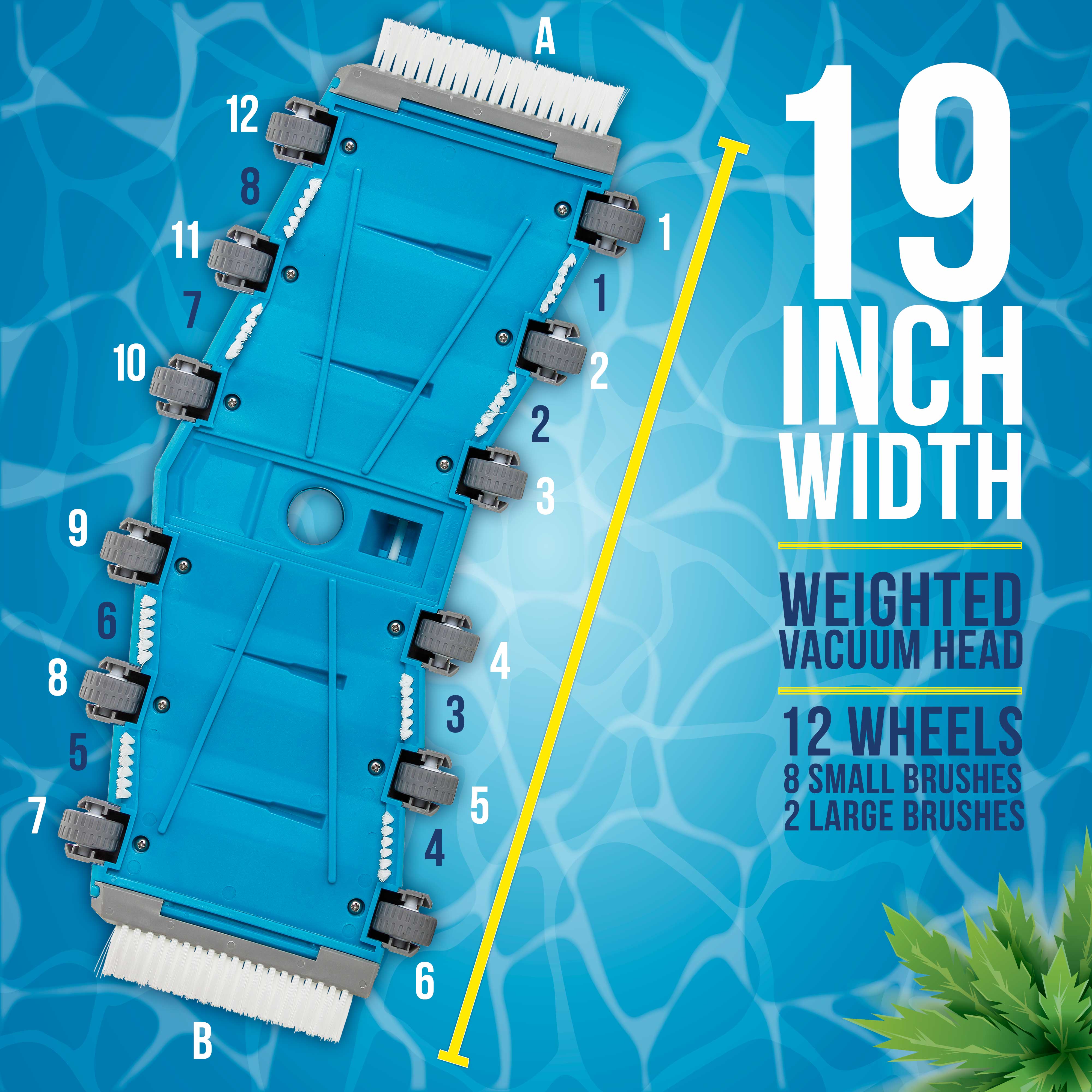 Heavy Duty Weighted Flexible Concrete Swimming Pool Vacuum Head with Side Brushes & Metal EZ Clip Handle - Professional Commercial Grade Pool Cleaner for Inground & Above Ground Pools - Ideal for Residential & Commercial Pool Maintenance
