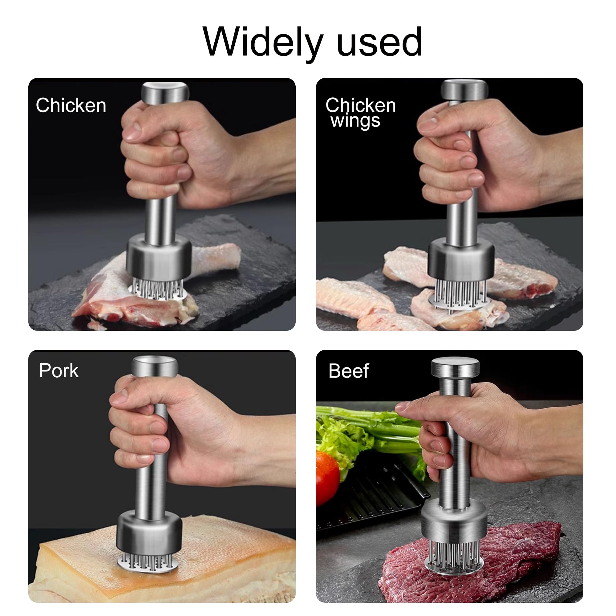 Premium Stainless Steel Meat Tenderizer Tool with 21 Sharp Needles - Perfect for Steak, Beef, Chicken & Pork - BBQ & Marinating Essential - Compact Meat Grinder for Home Kitchen & Outdoor Cooking