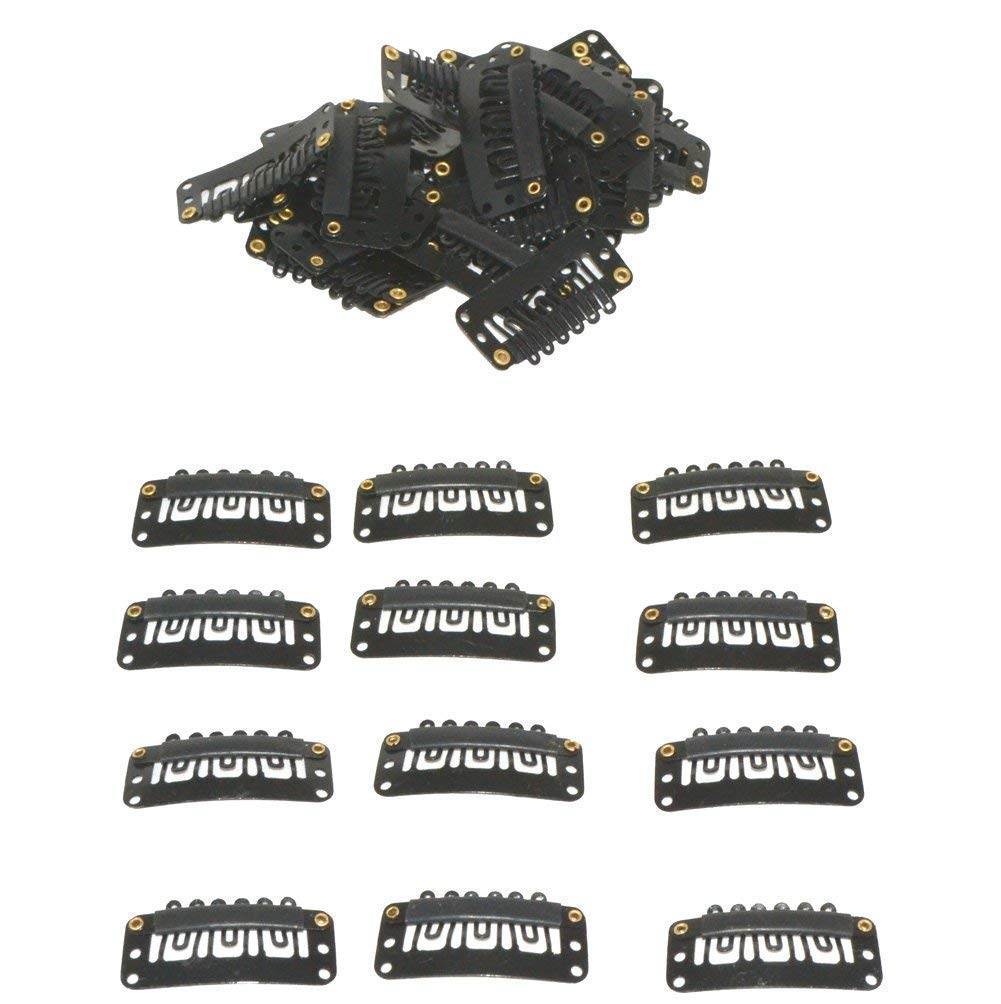 U Shape Snap Clips for Hair Extensions & Wigs - 32mm Black Hair Clips (12 Pack) - Secure Fit for Fitness, Workouts & Daily Styling