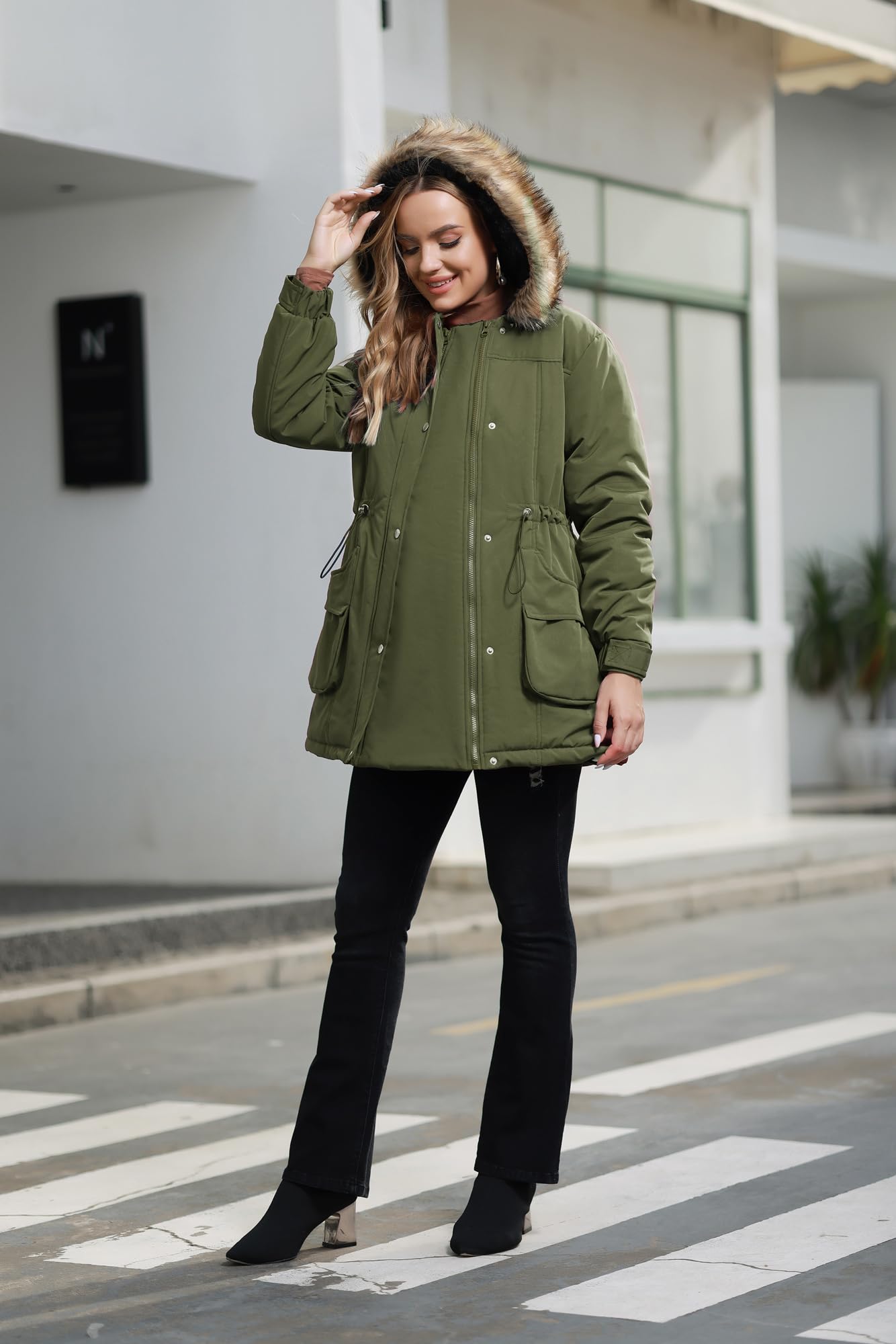 Maacie Women's Maternity 3-in-1 Thickened Fleece Lined Winter Coat with Hood - Warm Winter Jacket for Pregnant Women - Perfect for Outdoor Activities, Shopping and Daily Wear