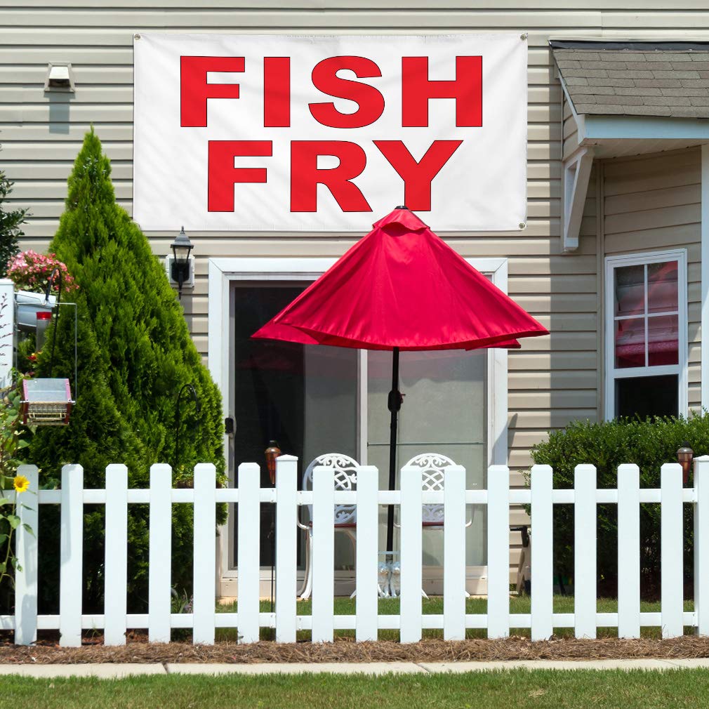 Vinyl Banner - 24x48 Inches, Weatherproof & Durable with 4 Grommets for Outdoor Use - Perfect for Restaurants, Food Trucks, Fish Fry Events, Bars & Industrial Yard Signs