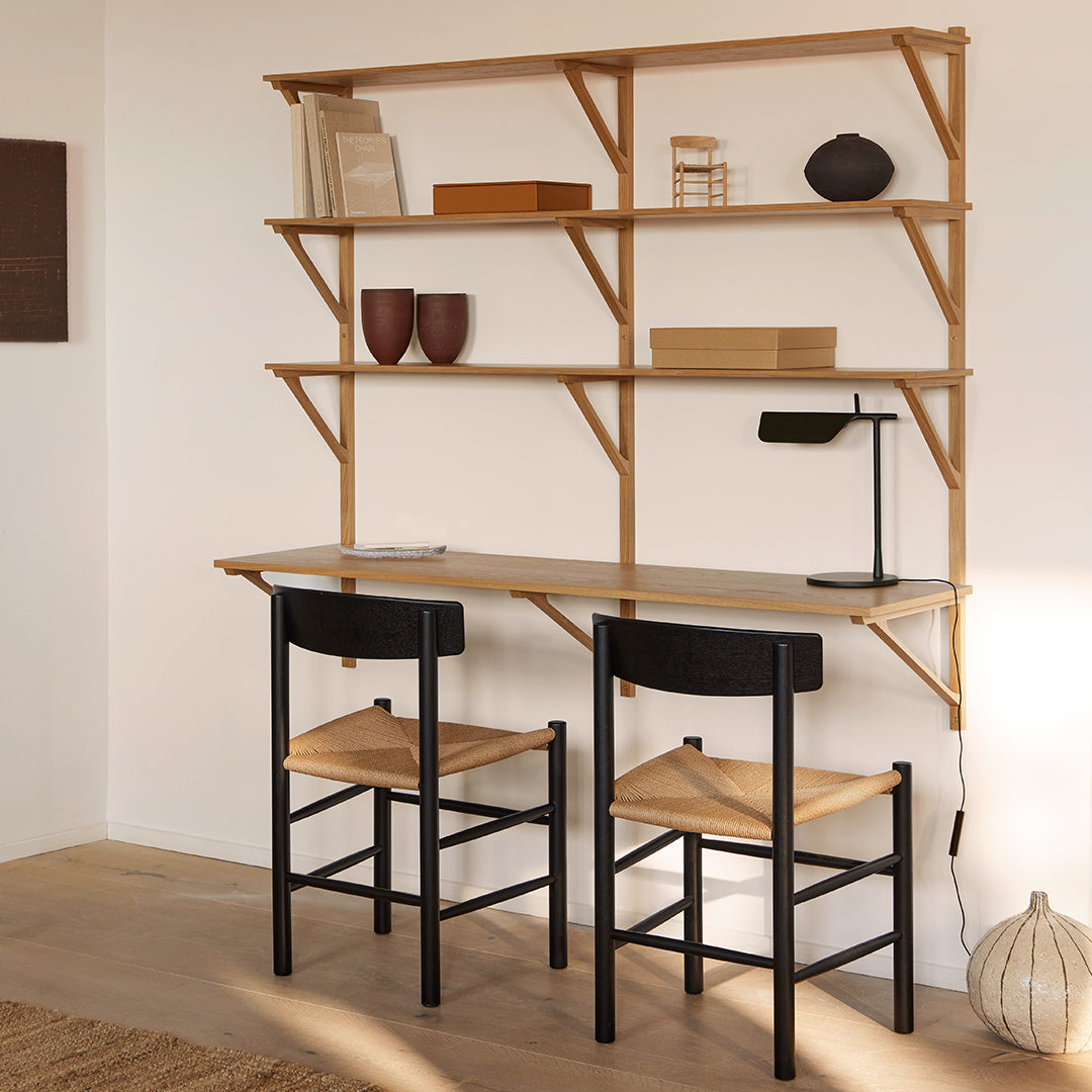 BM29 Wall Mounted Shelf with Built-in Desk - 2 Tier Wide Storage for Home Office, Study & Small Spaces