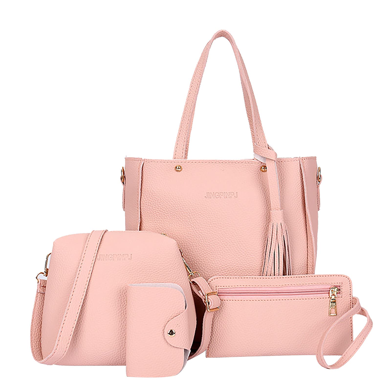 Stylish Women's Handbags Set - 4PCS Fashionable Tote, Messenger Bag, Wallet & Card Holder in Elegant Solid Colors | Perfect for Work, Shopping & Daily Use