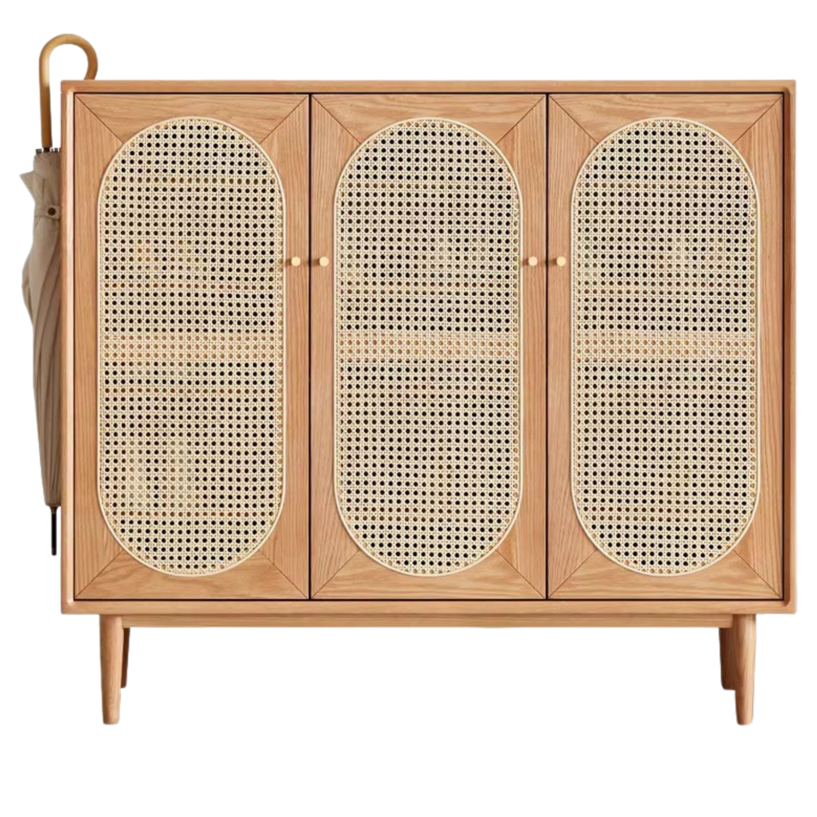 Oak Solid Wood Rattan Shoe Cabinet - Rustic Entryway Storage Organizer for Shoes, Boots & Accessories | Perfect for Hallway, Mudroom & Closet Organization