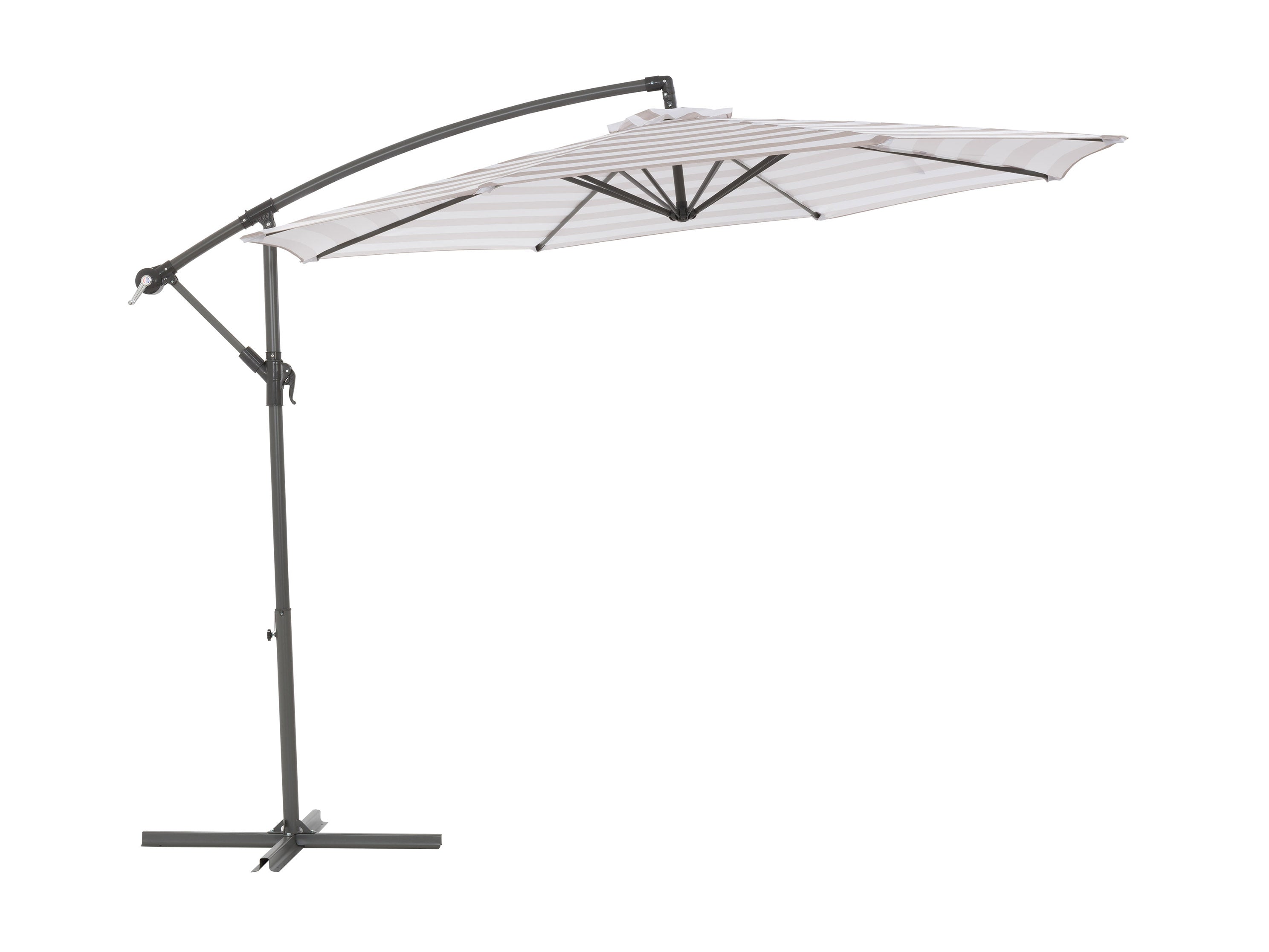 10ft Striped Offset Umbrella in Taupe and White - Perfect for Patio, Poolside, and Outdoor Dining Areas