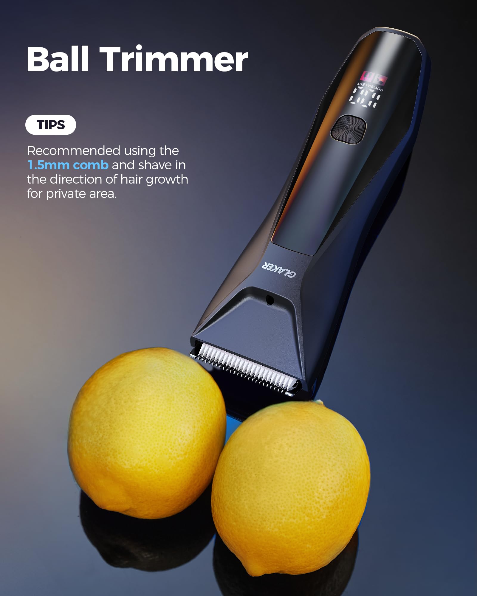 GLAKER 2-in-1 Men's Ball Trimmer & Body Shaver - Dual Head Ceramic & Foil Blades for Pubic, Groin & Manscaping - IPX7 Waterproof Electric Hair Trimmer (Black) - Perfect for Travel, Gym & Home Grooming