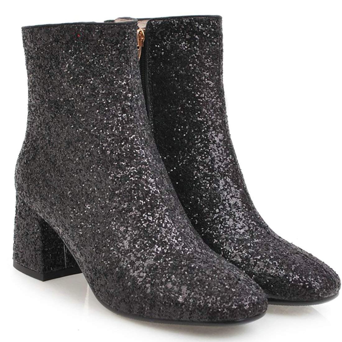 MAVMAX Women's Sequin Glitter Ankle Boots - Chunky Heel Sparkly Booties for Party, Night Out & Holiday | Comfortable & Stylish Dress Shoes