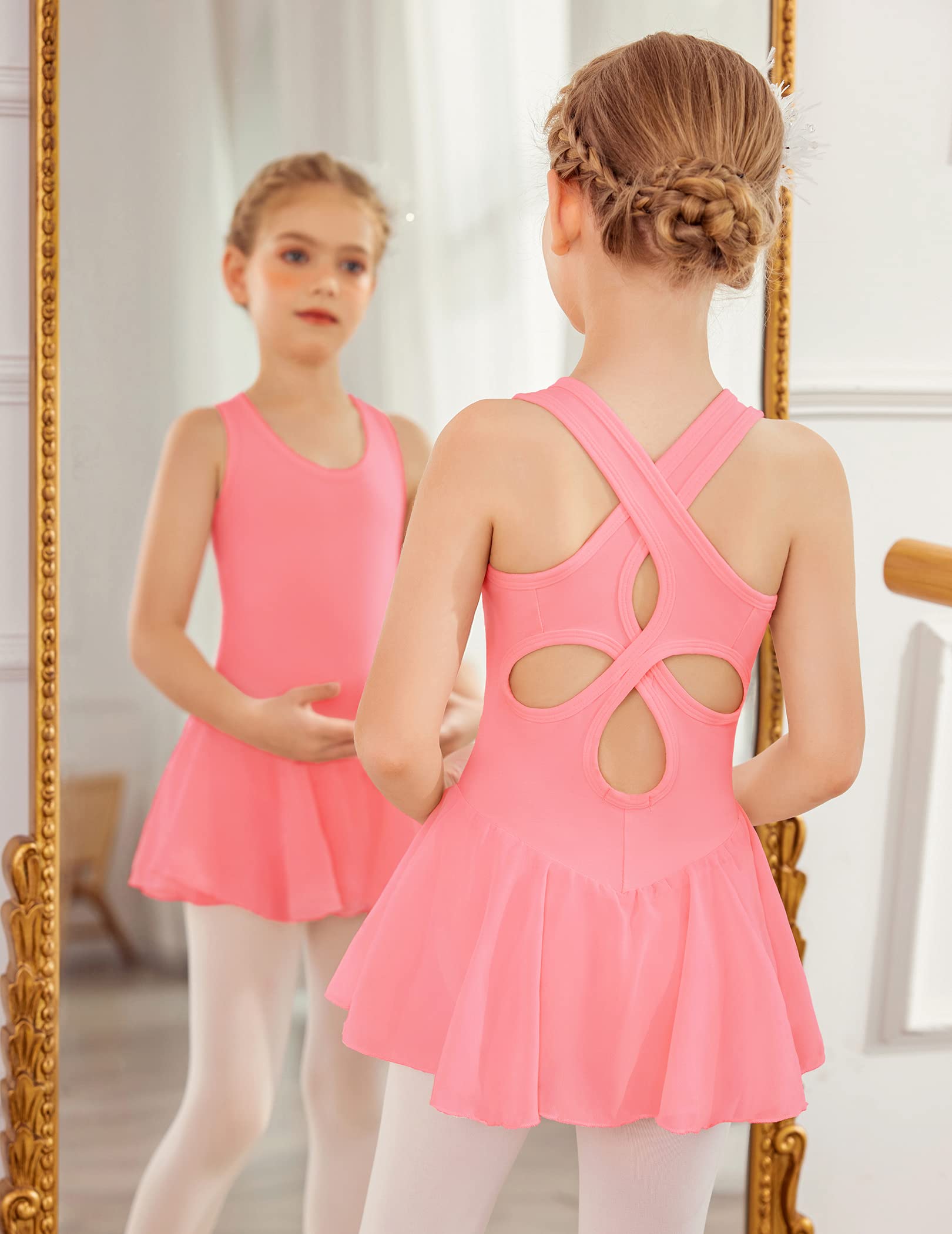 Arshiner Girls Ballet Leotard with Skirt - Sleeveless Dance Dress for Kids - Hollow Back Design - Perfect for Ballet Class, Recital & Performance