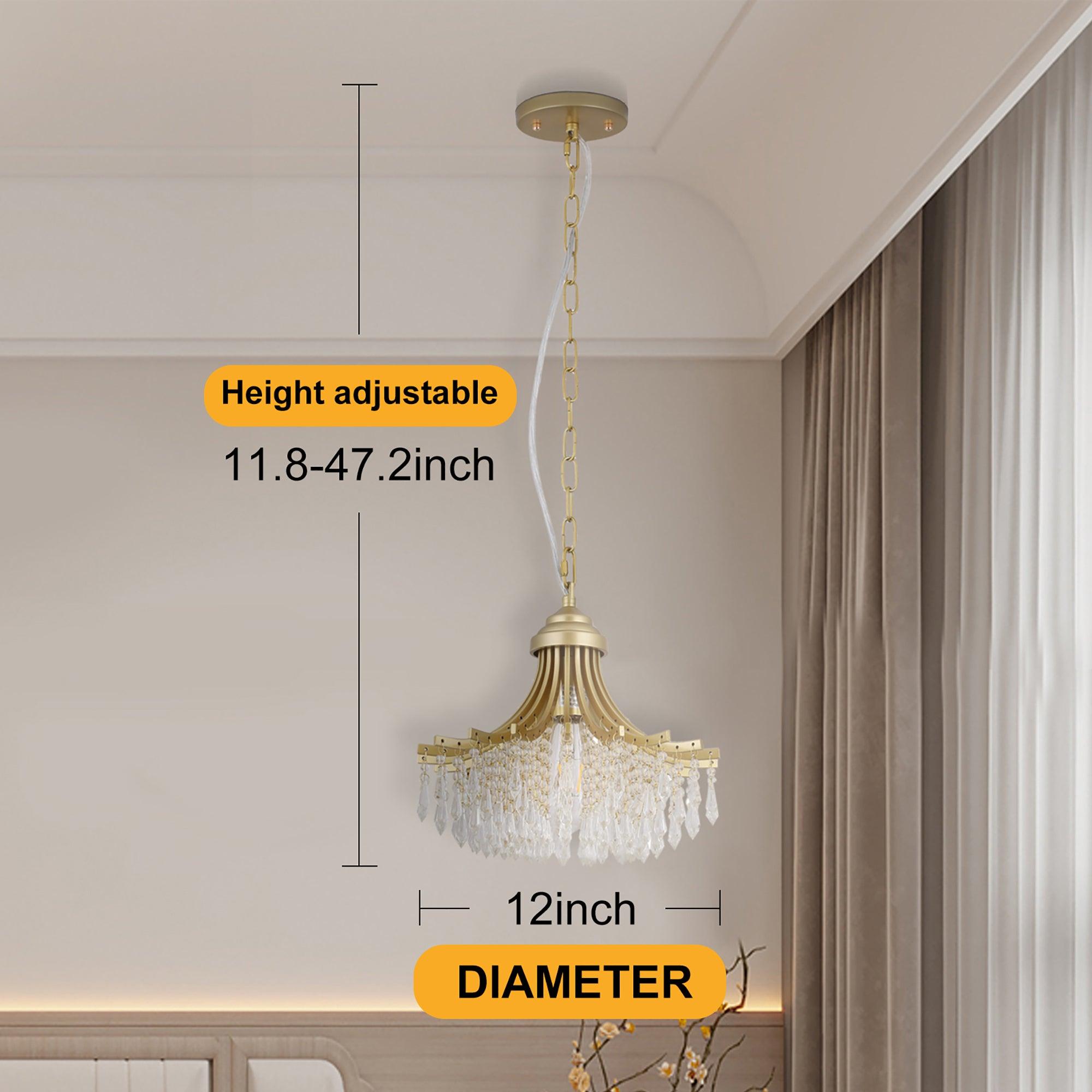 11.75 Inch Diameter x 10 Inch Height Matte Gold Glass Fan-Shaped Pendant Light - Single Bulb Chandelier for Dining Room, Kitchen Island or Bedroom Lighting