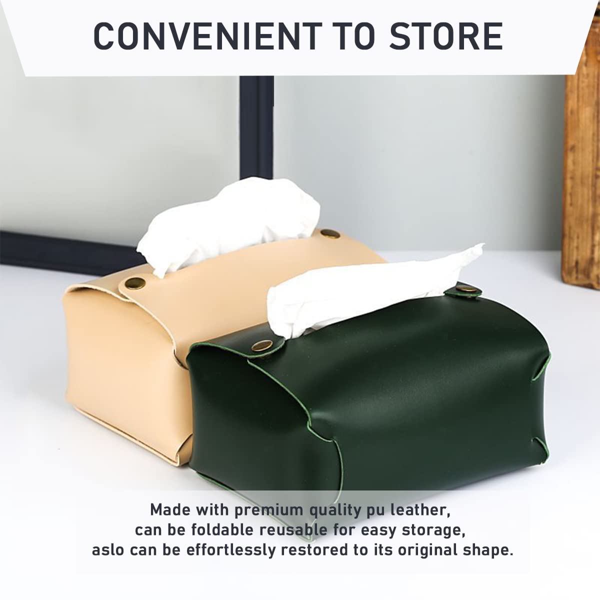 Premium PU Leather Square Tissue Box Cover - Detachable Napkin Holder for Bathroom, Office, Car, Nightstand, Outdoor Tent & Dining Table | Stylish Home & Car Accessory for Everyday Use