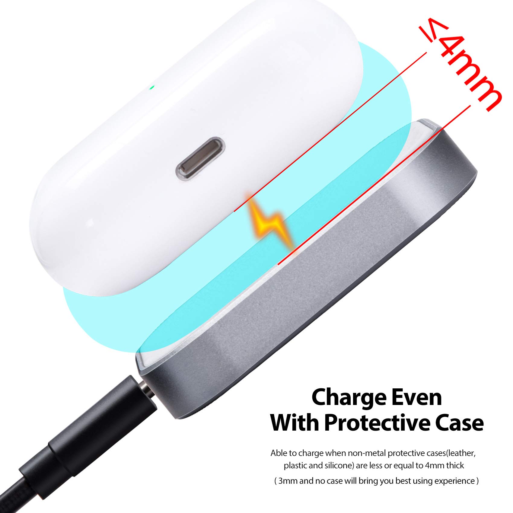 Wireless Charger for AirPods Pro 2nd Gen / AirPods 4 (ANC) / AirPods 3 / AirPods 2 - Fast Charging Station with LED Indicator (Silver & White) - Perfect for Home, Office & Travel Accessories