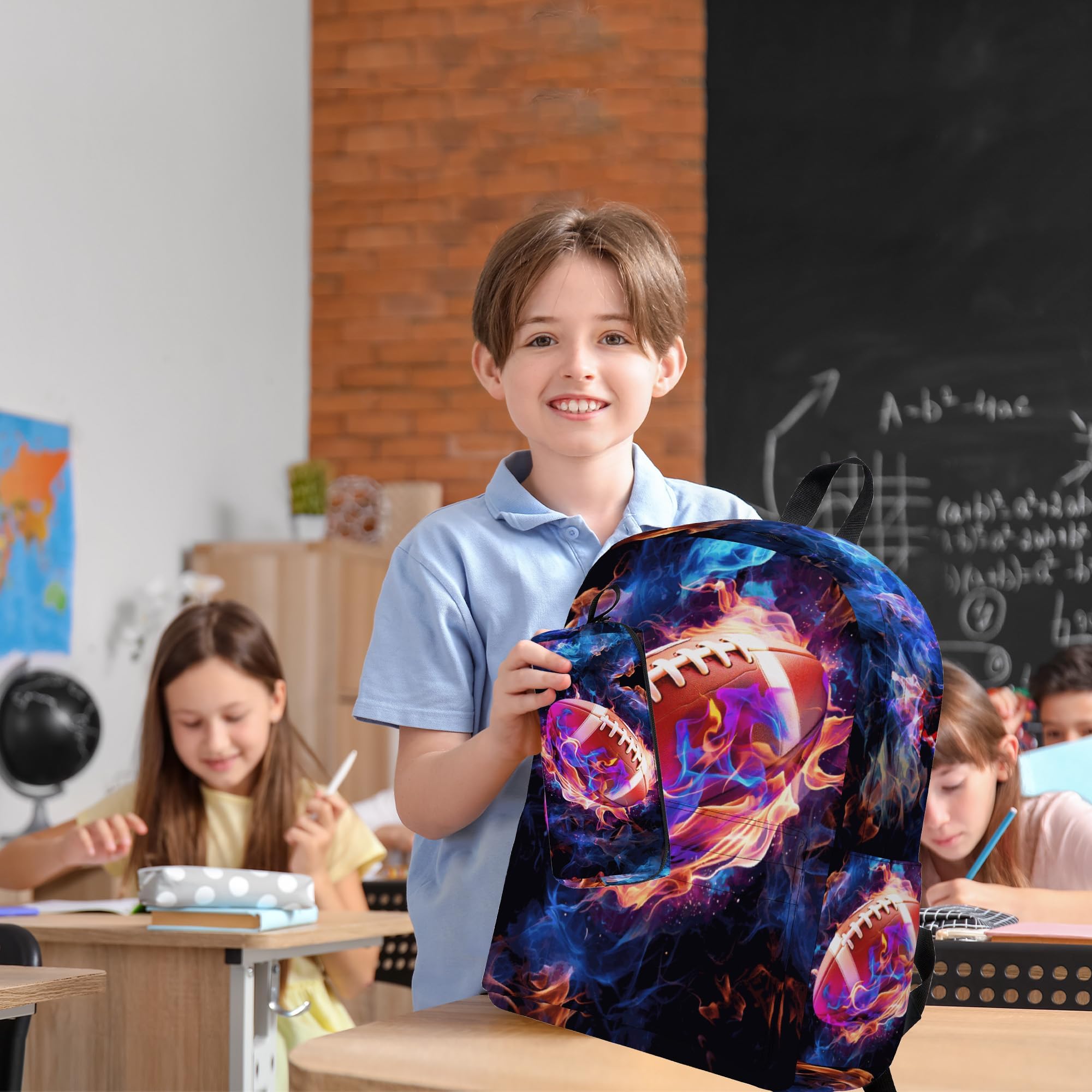 3PCS Boys Football Backpack Set with Lunch Box - 17 Inch School Backpack for Teens & Kids, Durable Laptop Bookbag for Men - Perfect for School, Sports, Travel & Daily Use