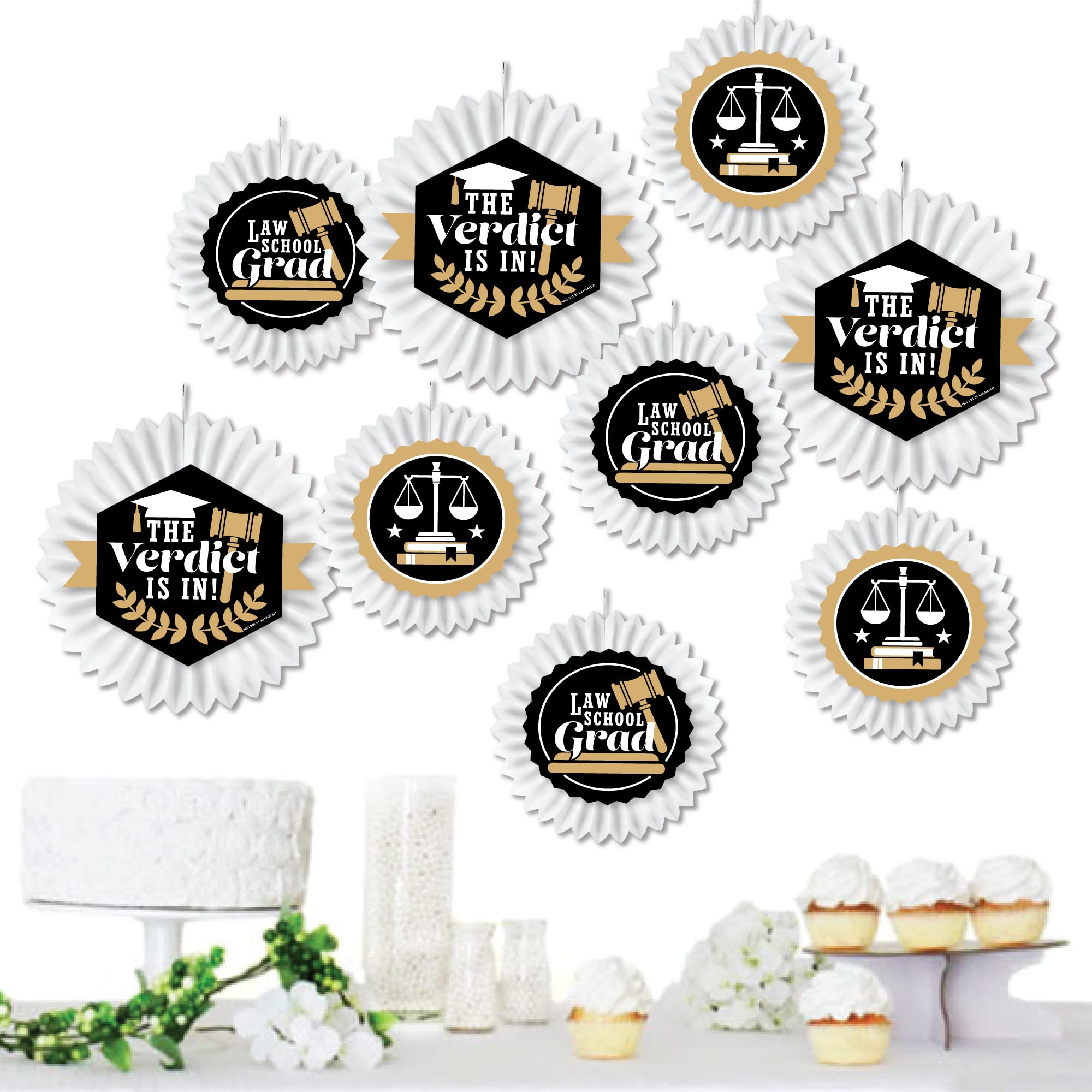 Future Lawyer Graduation Party Decorations - Set of 9 Hanging Tissue Paper Fans & Decor Kit for Law School Grad Celebrations - Perfect for Graduation Parties, Office Decor & Legal Career Milestones