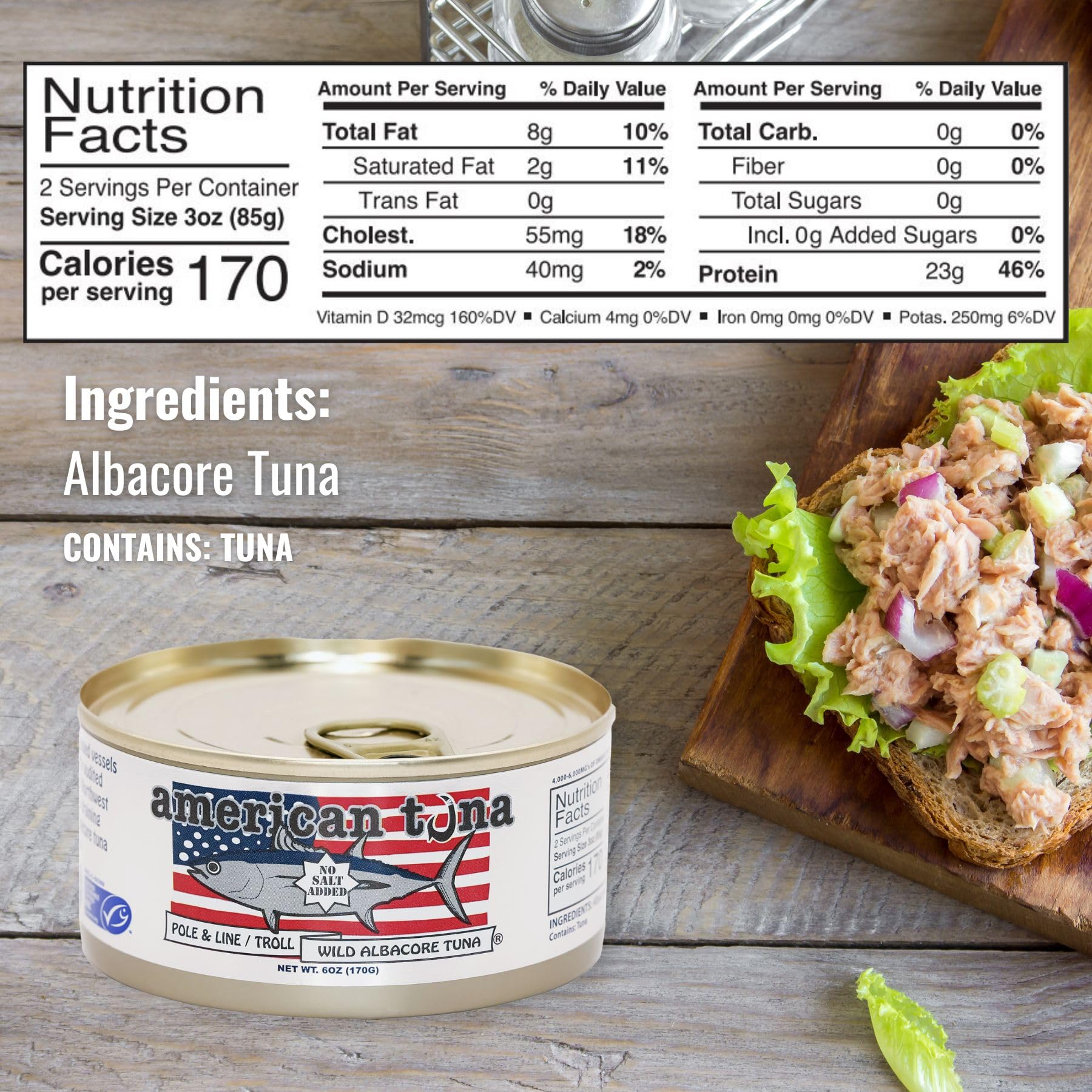 Premium Wild Albacore Tuna in Water - No Salt Added, MSC Certified, Sustainably Pole & Line Caught | 12-Pack 6oz Cans | High Protein, Low Mercury, Keto & Paleo Friendly | Perfect for Salads, Sandwiches & Meal Prep