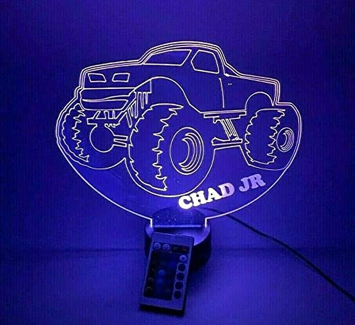 Personalized Monster Truck 4x4 Offroad LED Night Light - Handmade Acrylic Engraved Table Lamp with Remote Control | Perfect for Kids' Room, Gaming Setup & Car Lover Decor