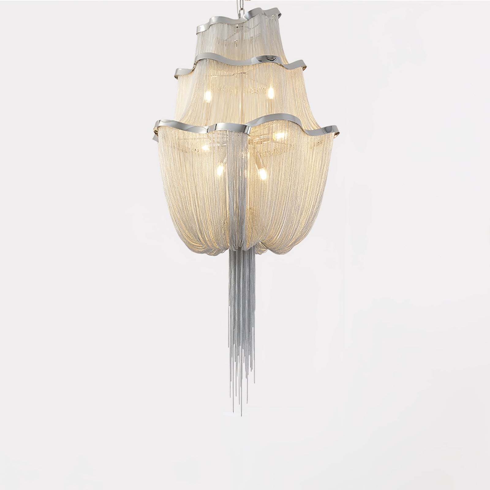 Sparkling Crystal Chandelier with Gold Chains - Elegant Dining Room Lighting for Wedding & Home Decor