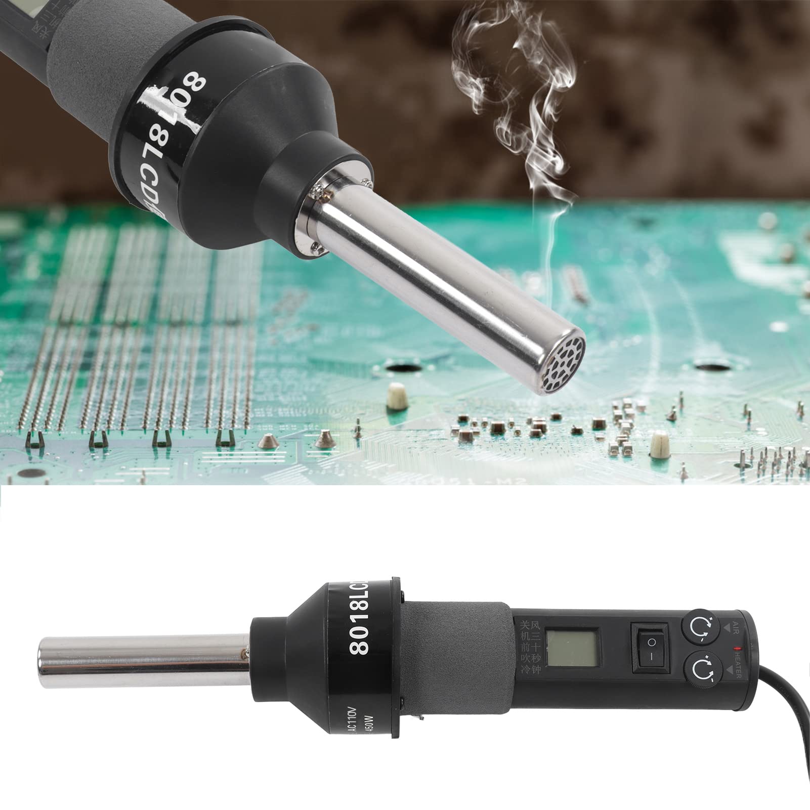 Portable LCD Display Hot Air Gun Kit - Adjustable Temperature 110V Electronic Heat Gun for Soldering and Desoldering SMD Components | DIY Electronics Repair, Jewelry Making, Craft Projects (US Plug)