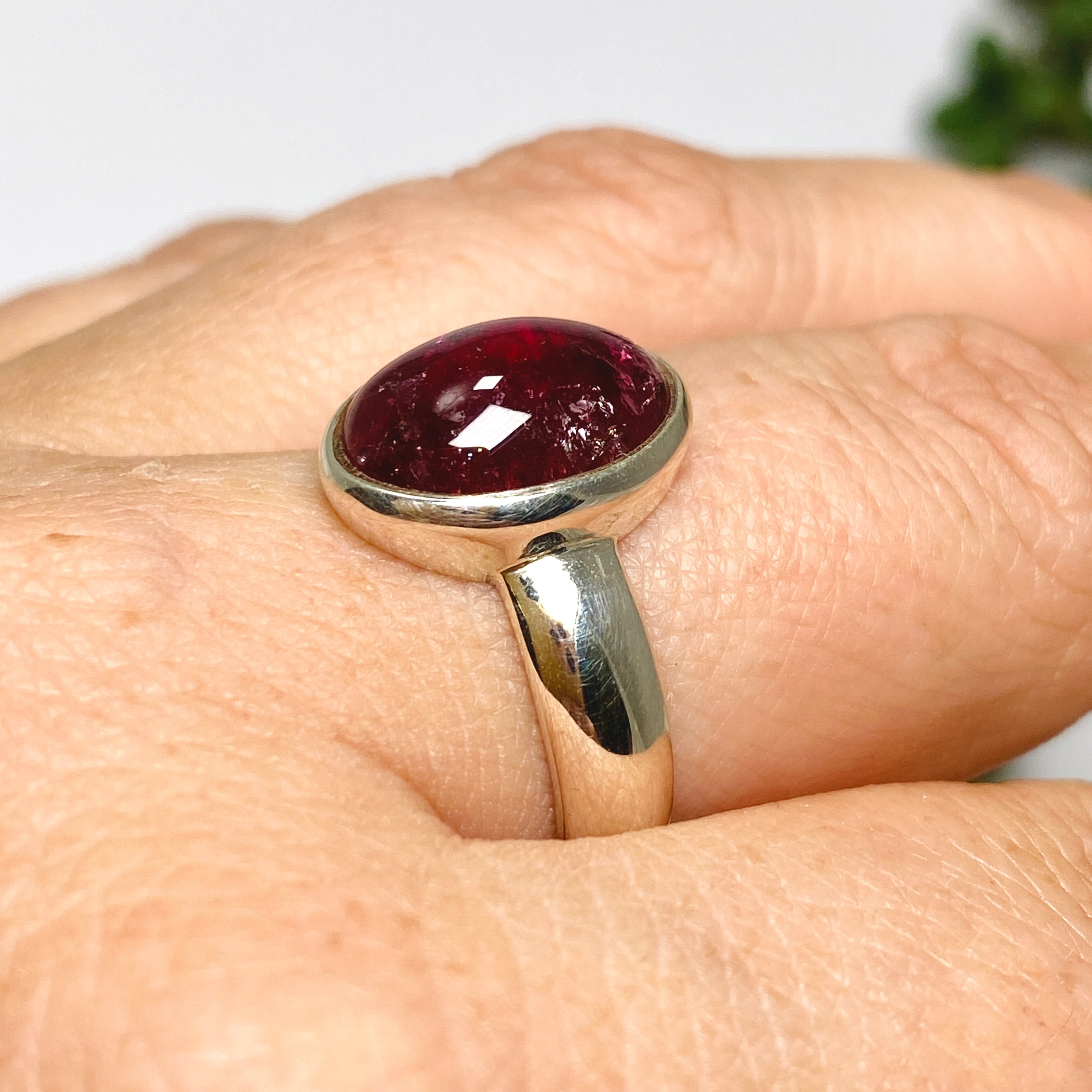 Natural Pink Tourmaline Oval Cabochon Ring - Size 8.5 Sterling Silver Jewelry PRGJ737 - Perfect for Engagement, Anniversary & Everyday Wear