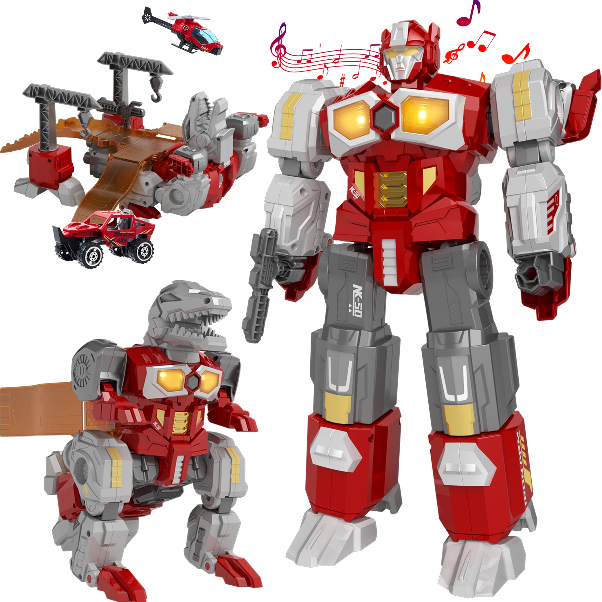 Magnetic Dinosaur Robot Transforming Toys - 3 in 1 Action Figures for Kids with Battle Guns, Cars & Airplane Models - STEM Educational Building Toy for Creative Play | Perfect for Birthday Gifts & Pretend Battles
