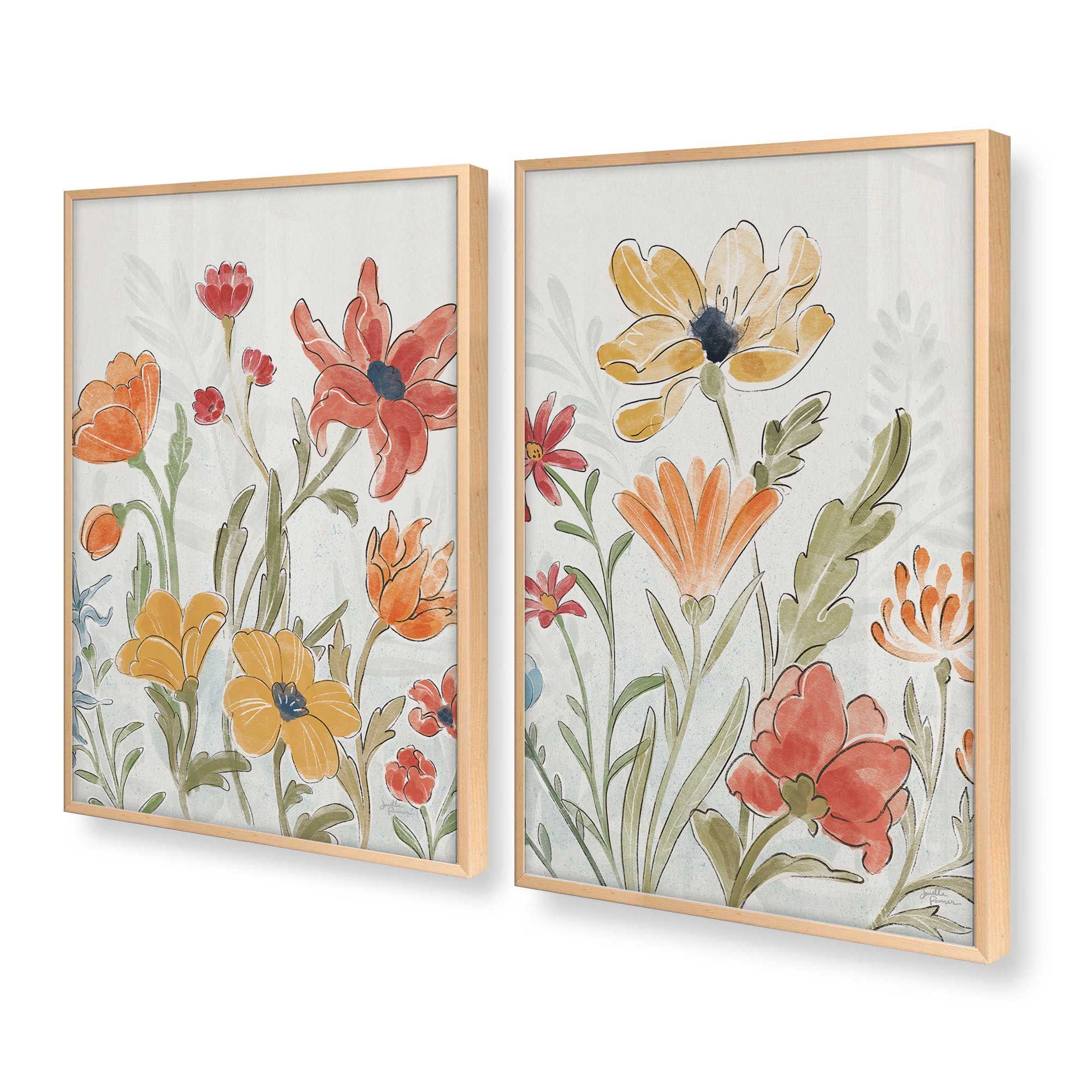 Garden Melody in Bloom - Set of 2 Floral Wall Art Prints for Home Decor, Living Room & Bedroom