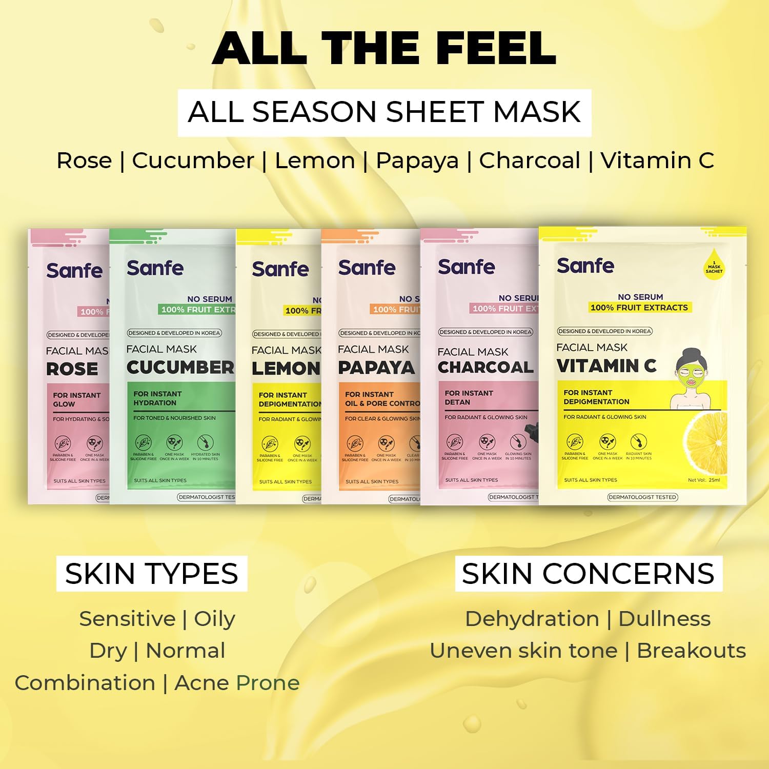 Instant Brightening Vitamin C Facial Mask - 100% Natural Fruit Extracts for Radiant & Glowing Skin | Korean Skincare Sheet Mask (3 Pack) | Perfect for Daily Use, Spa Nights & Travel Skincare Routine