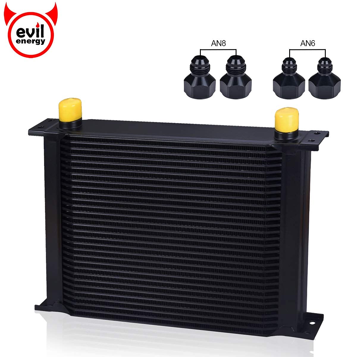 EVIL ENERGY 30 Row AN10-10AN Stacked Plate Oil Cooler with 6AN/8AN Adapter & 20FT Black Braided Nylon Fuel Line Kit - Universal Engine & Transmission Cooling for High-Performance Cars, Trucks, and Racing Vehicles
