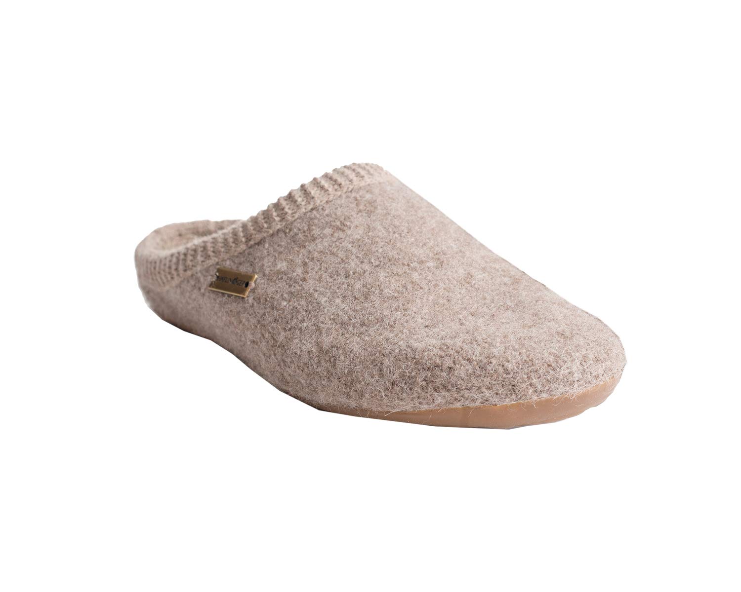 HAFLINGER Men's Comfortable Open Back Slippers - Soft Wool House Shoes for Indoor & Outdoor Use, Beige Beigemeliert, Size 46 (US 7) - Perfect for Relaxing at Home, Lounging or Quick Outdoor Errands