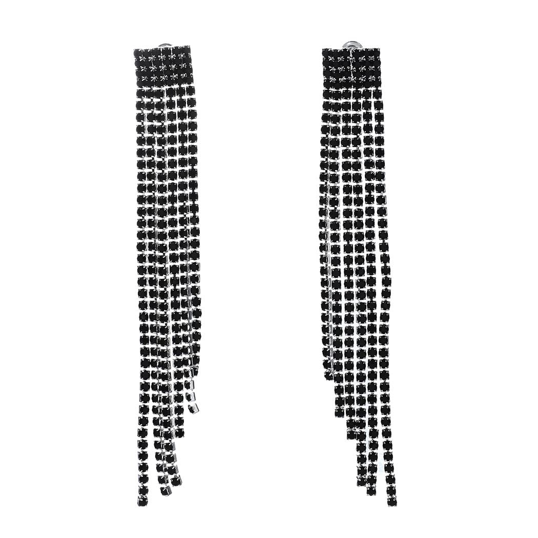 Unicra Long Rhinestone Fringe Earrings - Silver Bridal Tassel Dangle Earrings with Large Bling Crystal Chandelier Drop - Elegant Wedding & Party Jewelry for Women & Girls - Perfect for Bridal Showers, Prom Nights, and Special Occasions