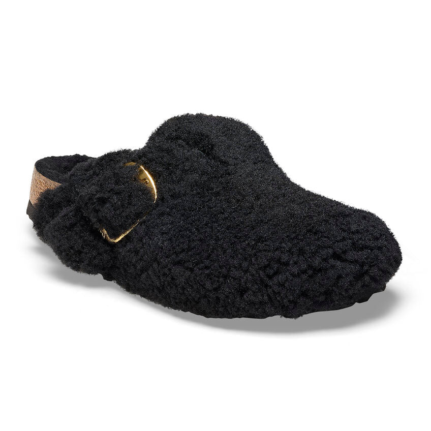 Birkenstock Boston Big Buckle Shearling Clogs for Women - Soft Suede Leather with Gold Buckle & Cozy Shearling Lining - Comfortable House Slippers for Indoor/Outdoor Wear