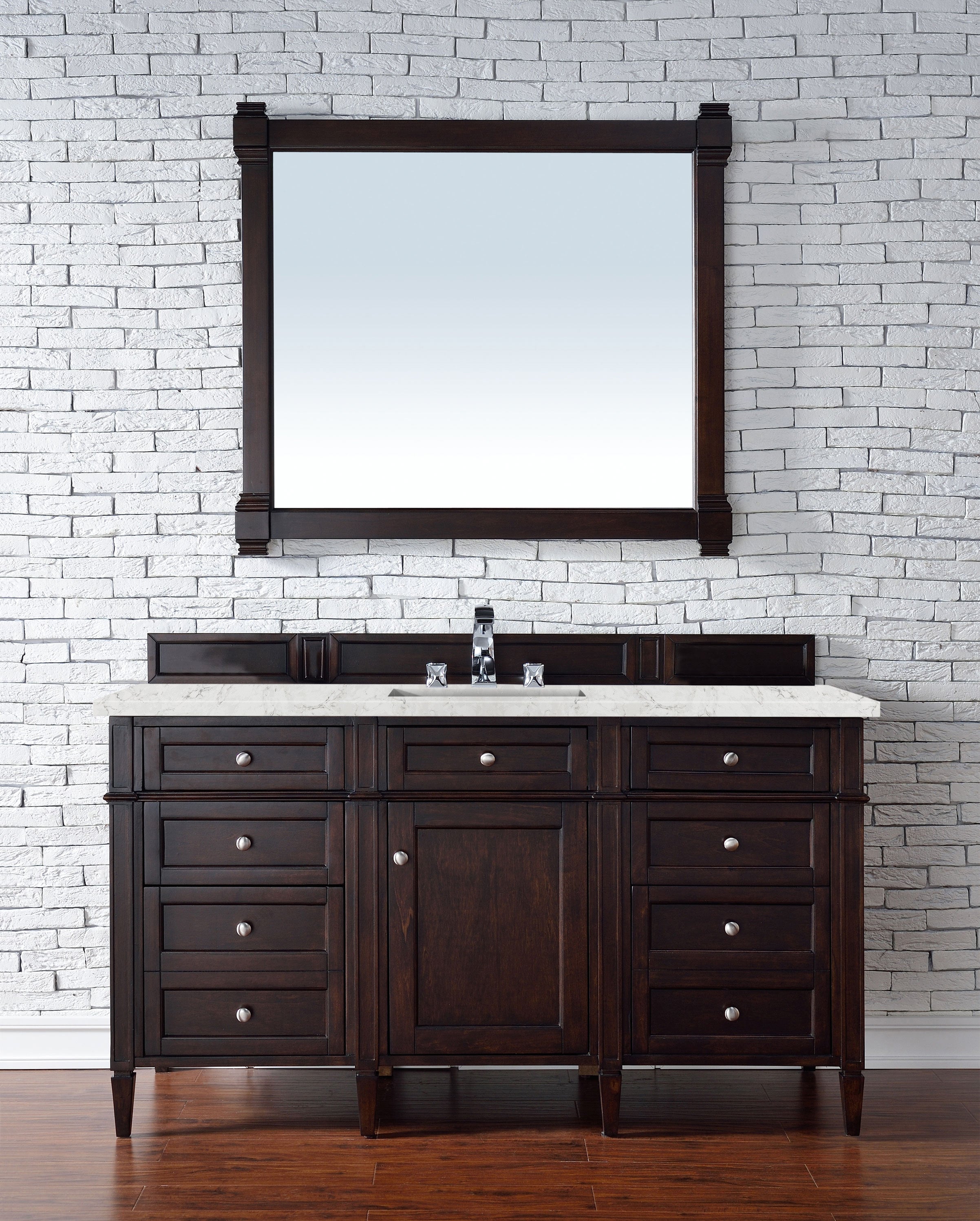 Brittany 60-Inch Burnished Mahogany Single Bathroom Vanity with 3CM Eternal Jasmine Pearl Quartz Countertop - Perfect for Modern Master Bathrooms & Powder Rooms
