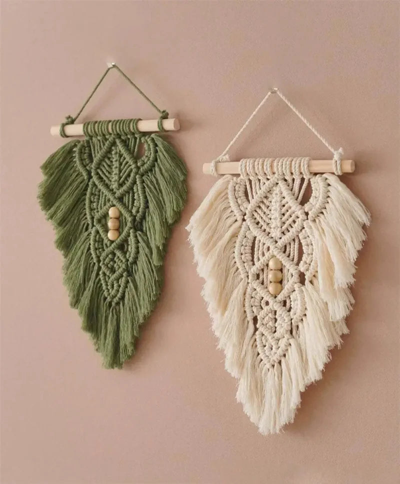Handmade Willow Weave Macramé Leaf Wall Hanging Tapestry - Boho Home Decor for Living Room, Bedroom, Nursery & Dorm