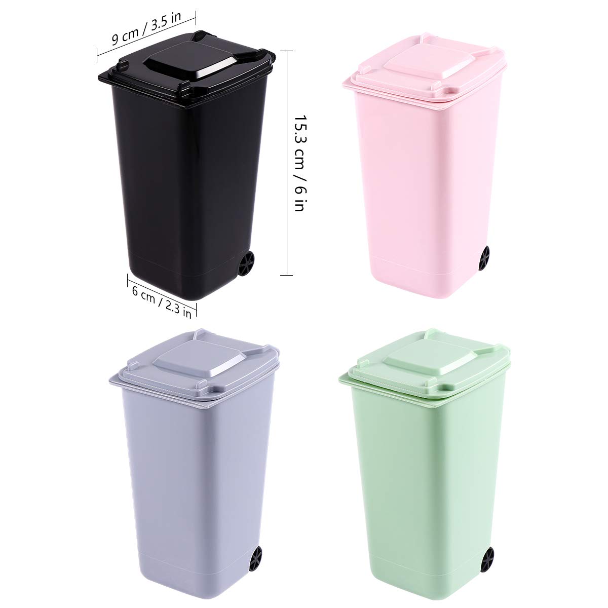 TOYMYTOY 4-Piece Mini Office Trash Can Set - Desktop Garbage Bin with Wheels & Lip Design, Pencil Holder for Home, Office, School & Dorm Organization - Perfect for Desks, Workstations & Study Areas