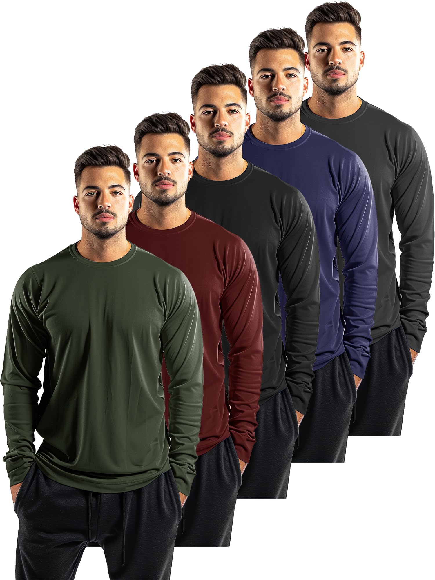 5 Pack Men's Quick Dry Moisture Wicking Long Sleeve Athletic Shirts - Breathable Workout T-Shirts for Running, Gym & Outdoor Activities | Performance Activewear for Sports & Exercise
