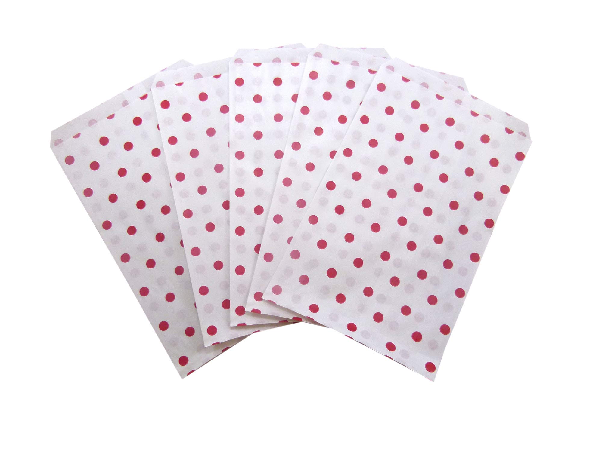 200 Pack 8.5x11 Inch Red Polka Dot White Flat Paper Gift Bags for Cookies, Treats, Party Favors & Gifts - Perfect for Birthday Parties, Baby Showers & Holiday Packaging