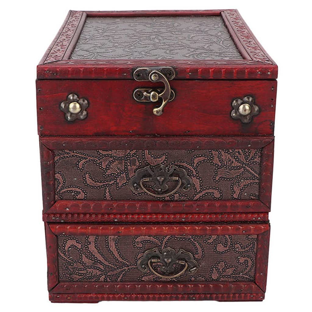 Vintage Wooden Treasure Chest Box with Mirror - Decorative Storage for Jewelry, Coins & Keepsakes - Perfect for Living Room, Bedroom & Study Decor