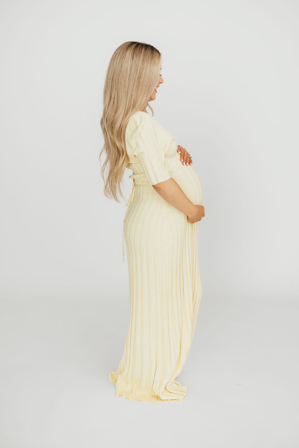 Oakley Ribbed Maxi Dress in Light Yellow - Bump Friendly Maternity Dress for Pregnancy & Nursing | Perfect for Baby Showers, Beach Vacations & Summer Outfits