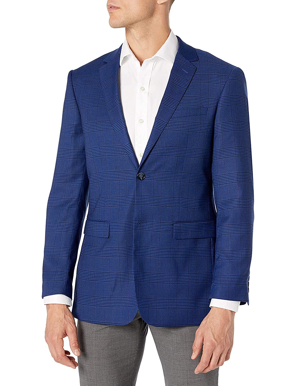Adam Baker Men's Ultra Slim Fit Notch Lapel Plaid Sport Coat Blazer - Stylish Slim Fit Jacket for Business, Office & Formal Events - Multiple Colors Available
