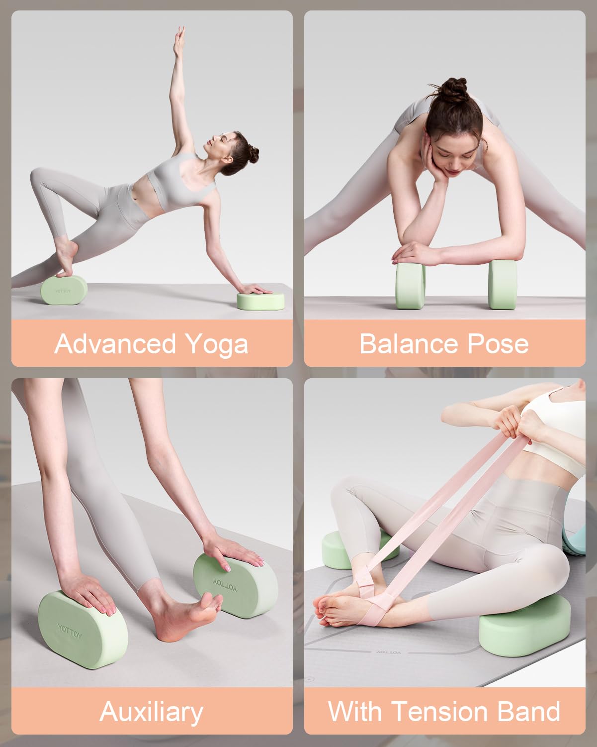 YOTTOY Non-Slip Foam Yoga Blocks (2-Pack) - Premium Yoga Bricks for Women & Kids - Ideal for Yoga, Pilates, Stretching & Home Workouts - Supportive & Comfortable Exercise Accessories