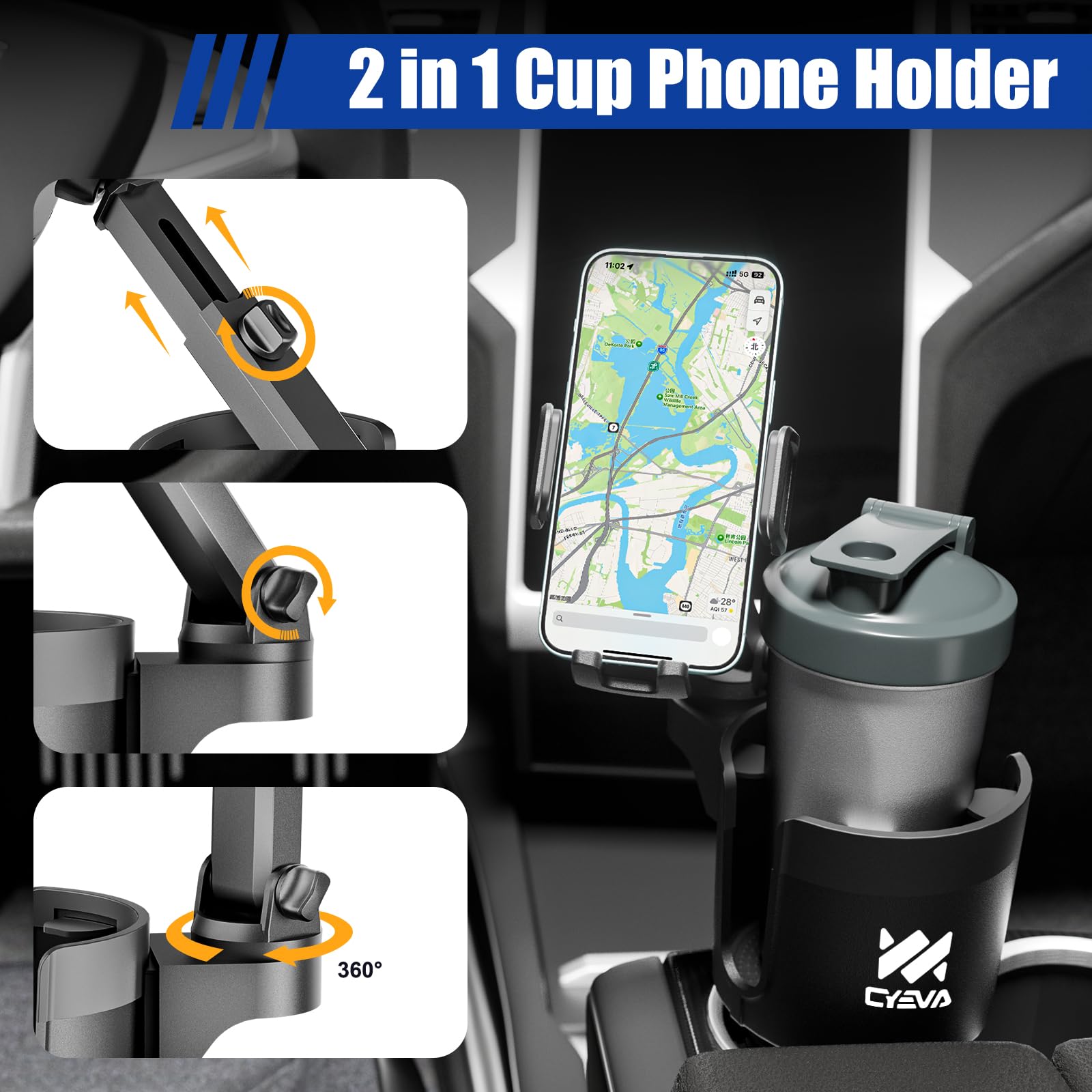 360° Rotating Car Cup Holder Phone Mount for 4-7