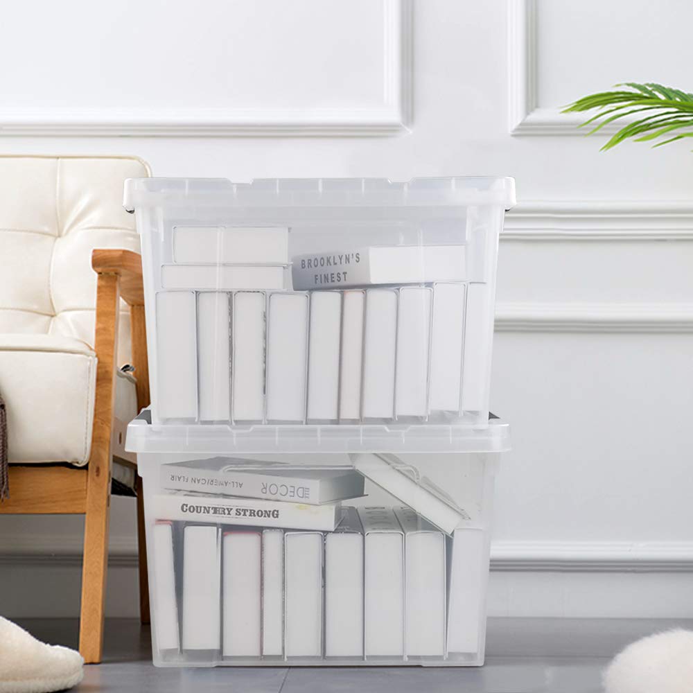 Pekky 50 Quart Clear Plastic Storage Bins with Lids, Wheels & Latching Handles - 4 Pack Large Rolling Storage Containers for Home Organization, Garage, Closet & Moving Supplies