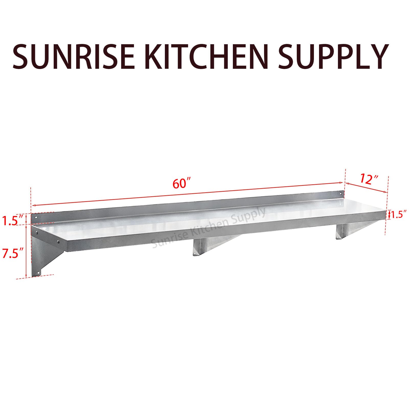 Commercial 430 Stainless Steel Wall Shelf - NSF Certified, Heavy Duty Restaurant & Bar Shelving (12x60 Inch) - Perfect for Kitchen Storage, Hotel Pantry Organization & Backsplash Protection