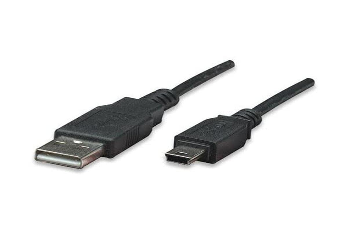Premium Manhattan USB A to Mini B Cable - 0.3m High-Speed Data Sync & Charging Cord (Black, Nickel Plated, Male to Male) for Digital Cameras, MP3 Players & External Hard Drives