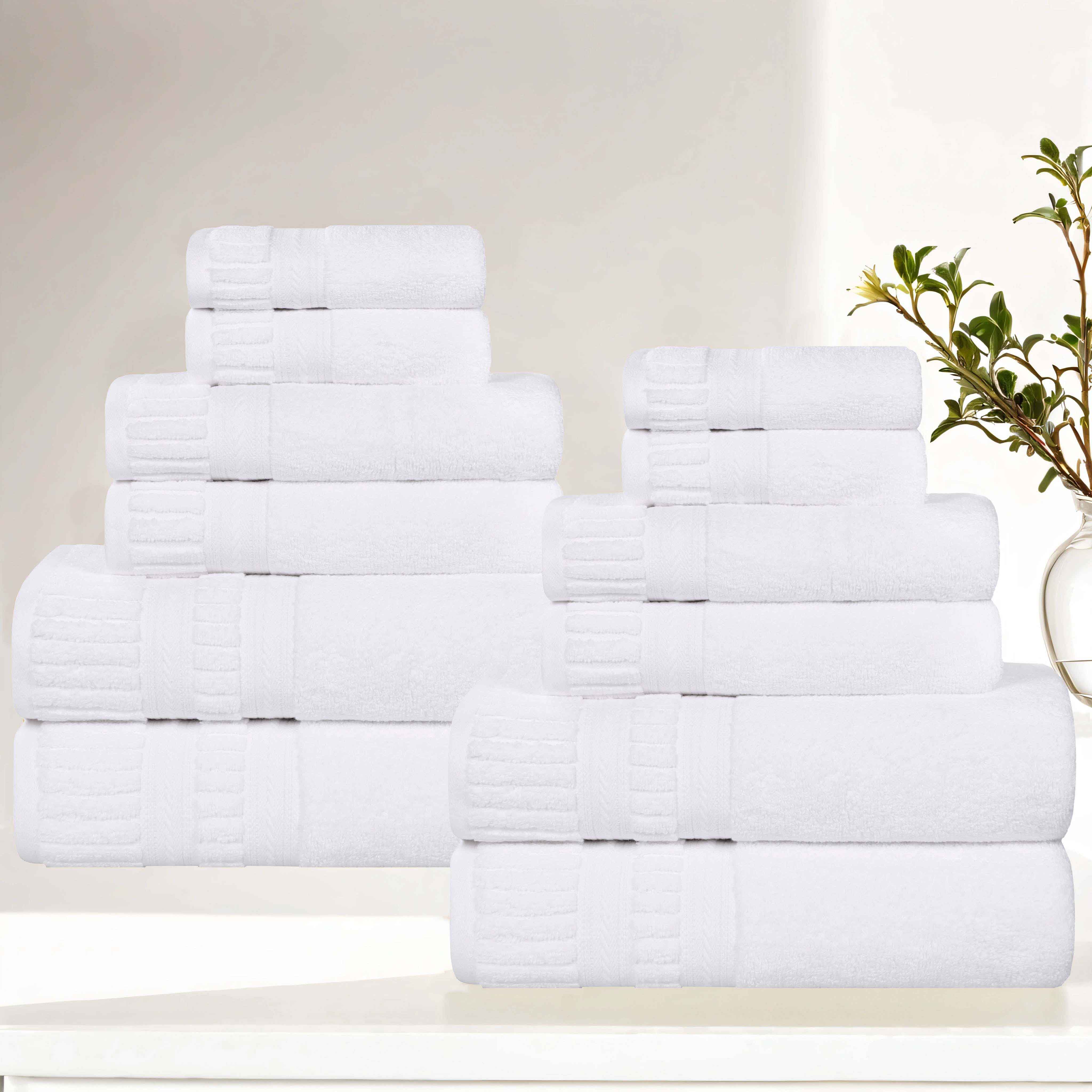 Venice Zero Twist Cotton Medium Weight Absorbent 12-Piece Bath Towel Set - Soft & Quick-Drying for Spa, Gym, and Luxury Home Use