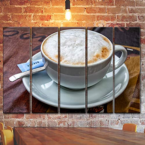 5-Piece Coffee Theme Wall Art Set - Large Cappuccino Painting Canvas Prints (35x55 in) - Perfect for Café, Restaurant & Home Kitchen Decor