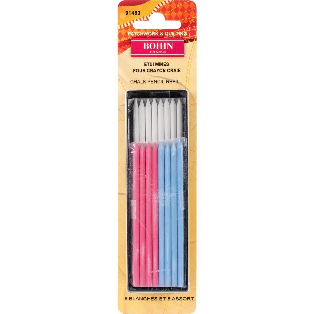 Bohin Mechanical Chalk Pencil Refill Set - 12 Pack White Chalk Refills for Sewing, Quilting & Tailoring - Perfect for Fabric Marking, Pattern Tracing & Craft Projects